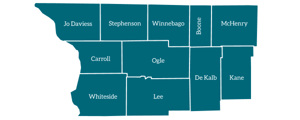 County map of Diocese of Rockford