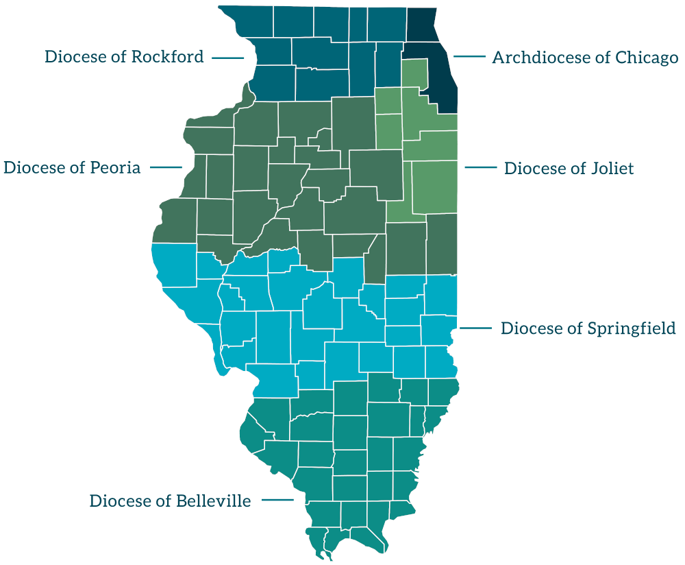 state map of all six Illinois dioceses